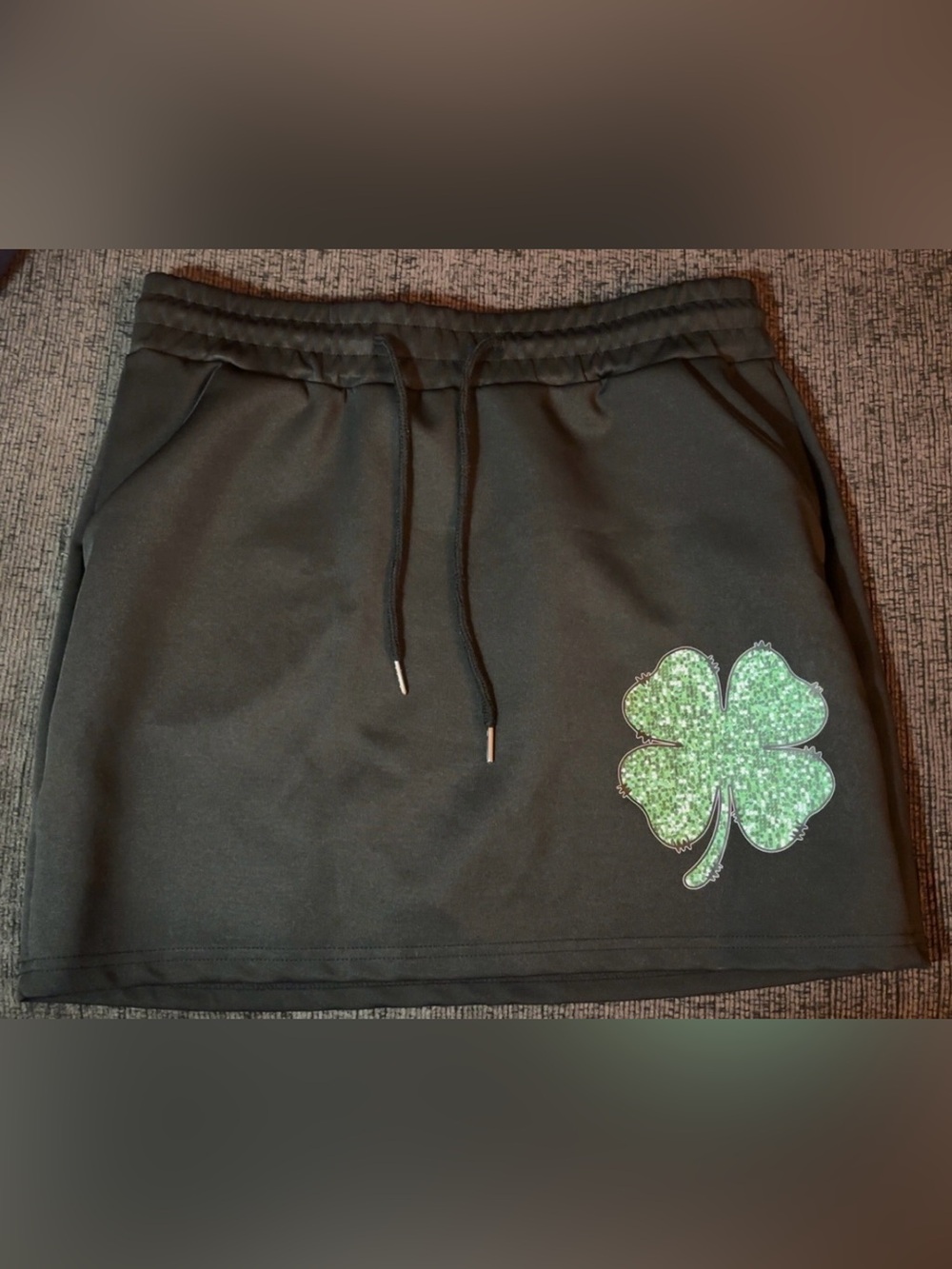 Black Mini Skirt with Green Clover Accent